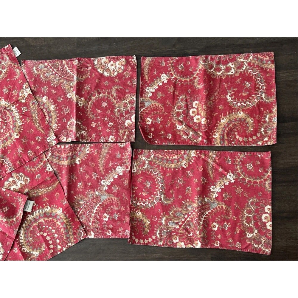 Pottery Barn Chalet 20" Square Cotton Napkins (4) Matching Place Matts (4) Red